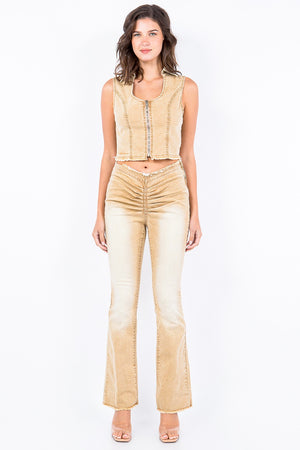 American Bazi V-Cut Ruched Flare Pants