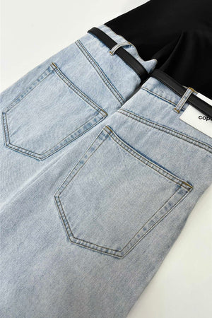 Patchwork Washed Jeans with Pockets