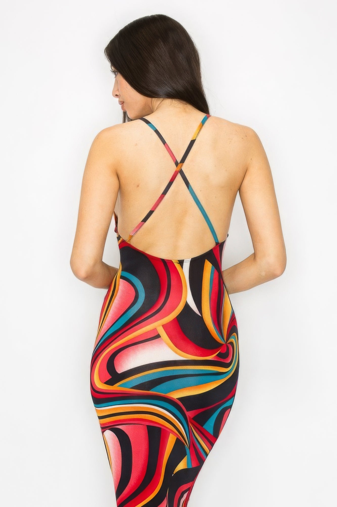 Marble Print Multicolor Midi Dress