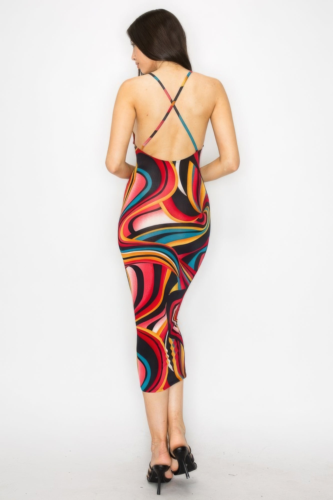 Marble Print Multicolor Midi Dress