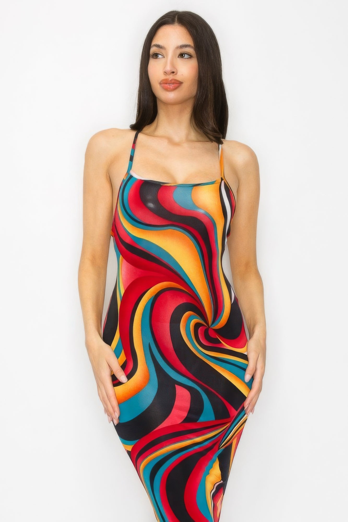 Marble Print Multicolor Midi Dress
