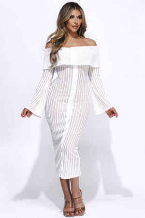 Off Shoulder Midi Dress With Flared Sleeve