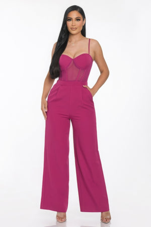 Mesh Cup Wide Leg Jumpsuit