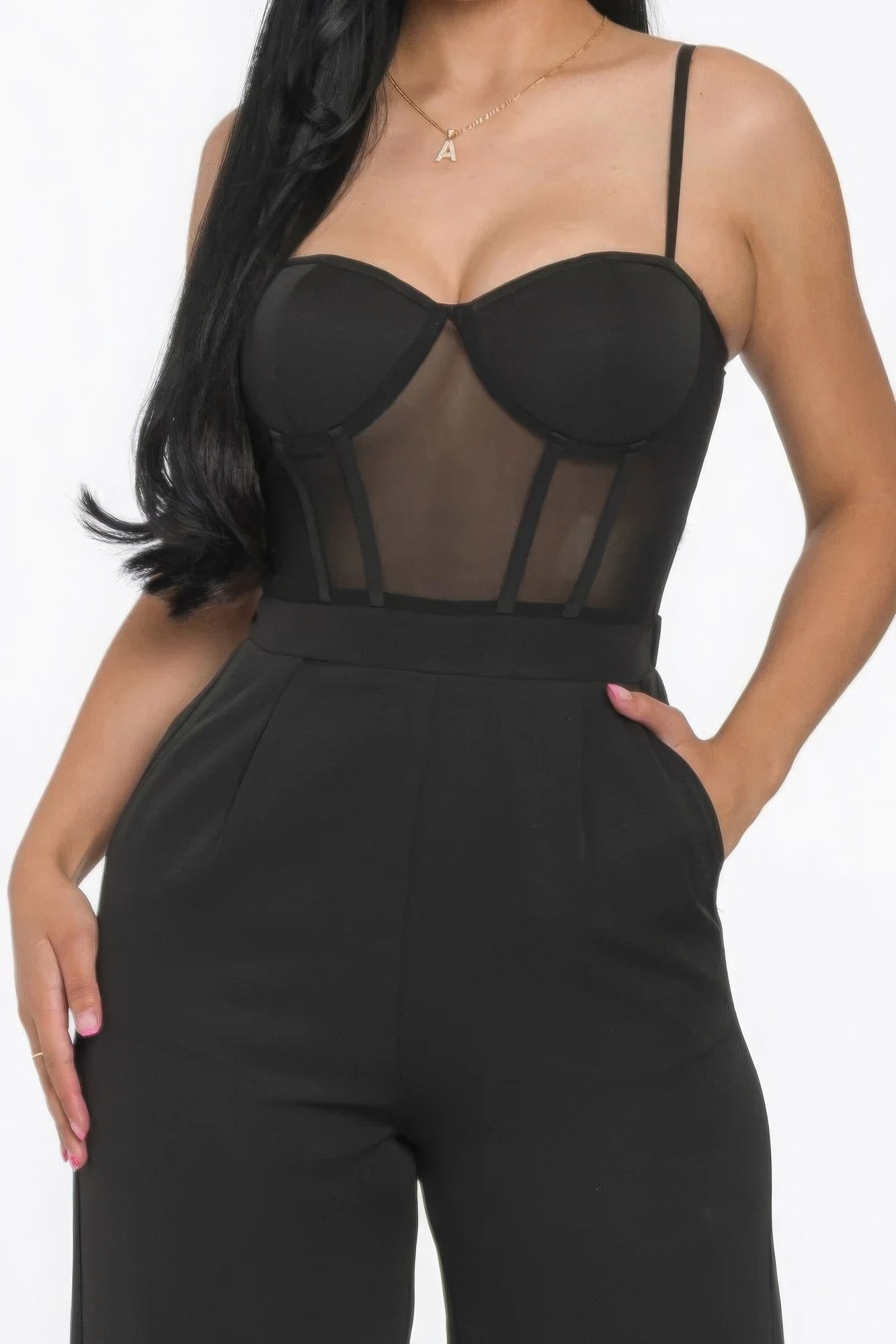 Mesh Cup Wide Leg Jumpsuit