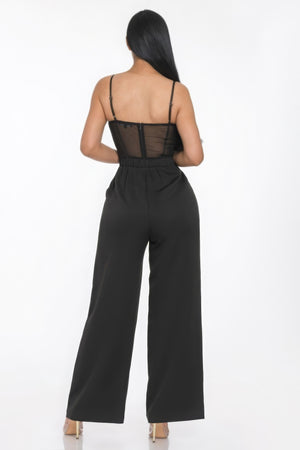 Mesh Cup Wide Leg Jumpsuit