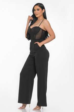 Mesh Cup Wide Leg Jumpsuit