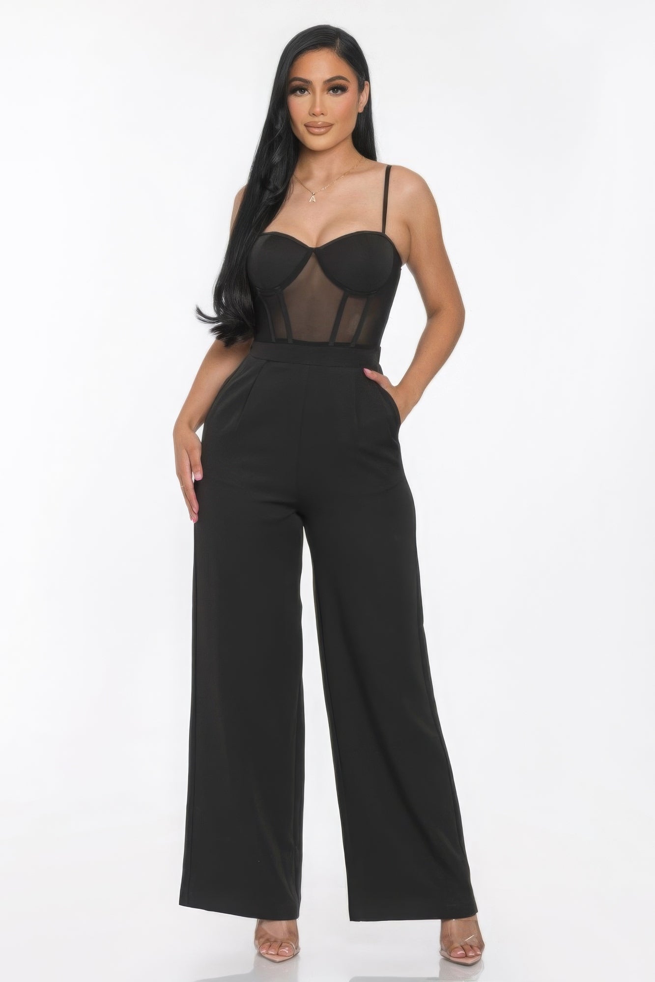 Mesh Cup Wide Leg Jumpsuit