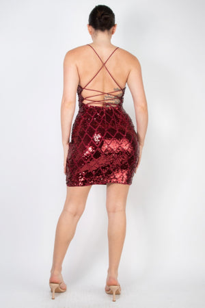 Sequin-studded crisscross back mini dress