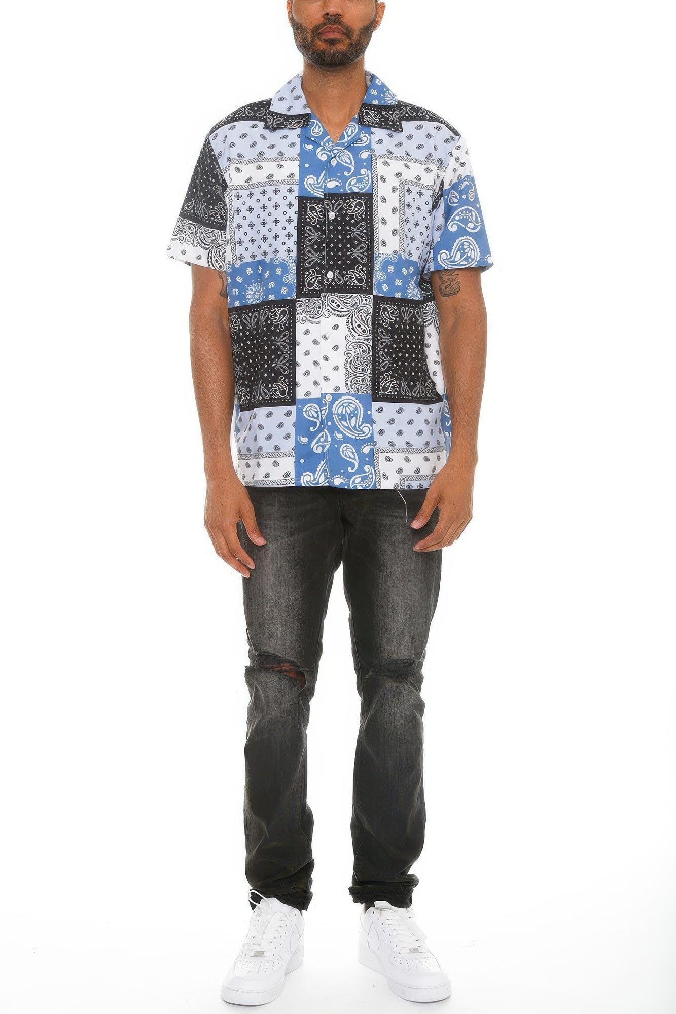 Mens Collared Print Button Down