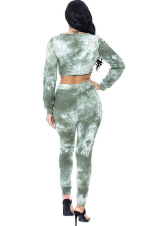 Tie Dye Ribbed Sweater Set - Olive