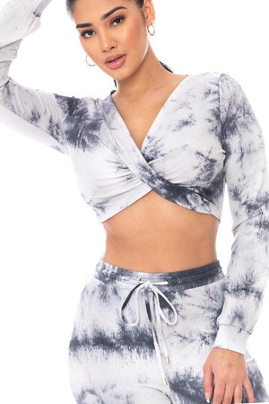 Tie Dye Ribbed Sweater Set - Charcoal