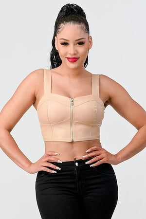 Leather Pu Zip up Cropped Top
