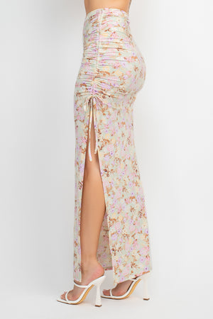 Front Knot Floral Top & Ruched Maxi Set