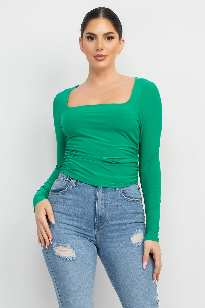 Side Ruched Square Neck Top