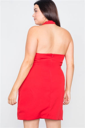 Halter Buckle Mini Dress - Red